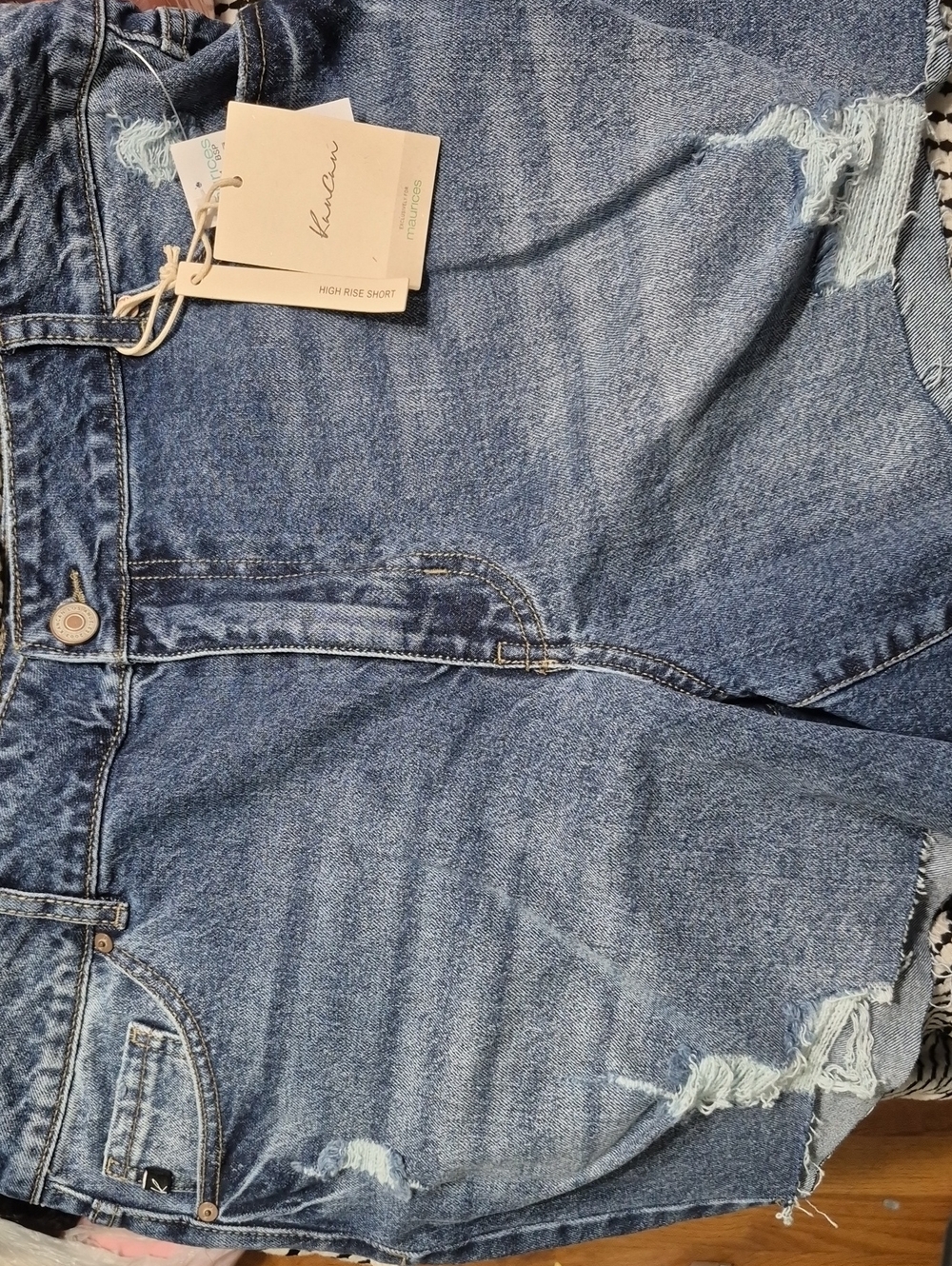 KanCan High-Rise Distressed Denim Shorts - Medium Blue